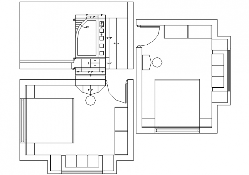 House bedrooms layout plan auto-cad drawing details dwg file