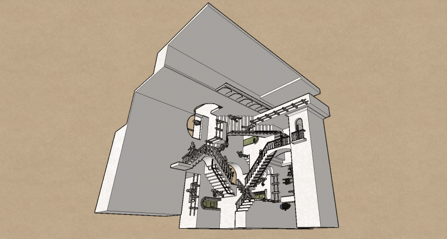 House building 3d staircase and model drawing details skp file
