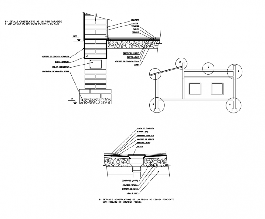 House building constructive details with roof dwg file