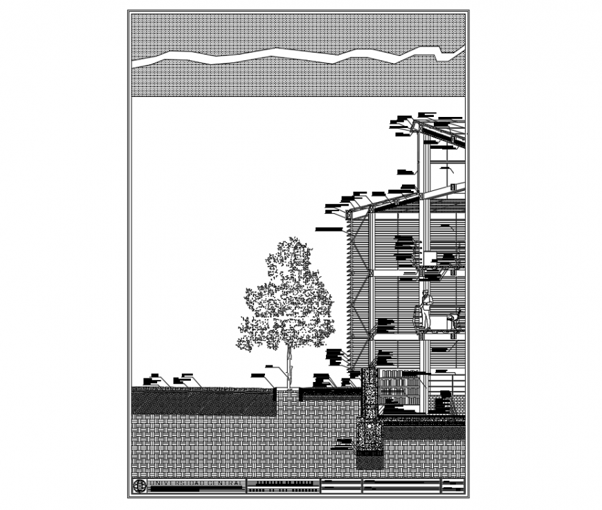 House building constructive section details with roof and footings dwg file
