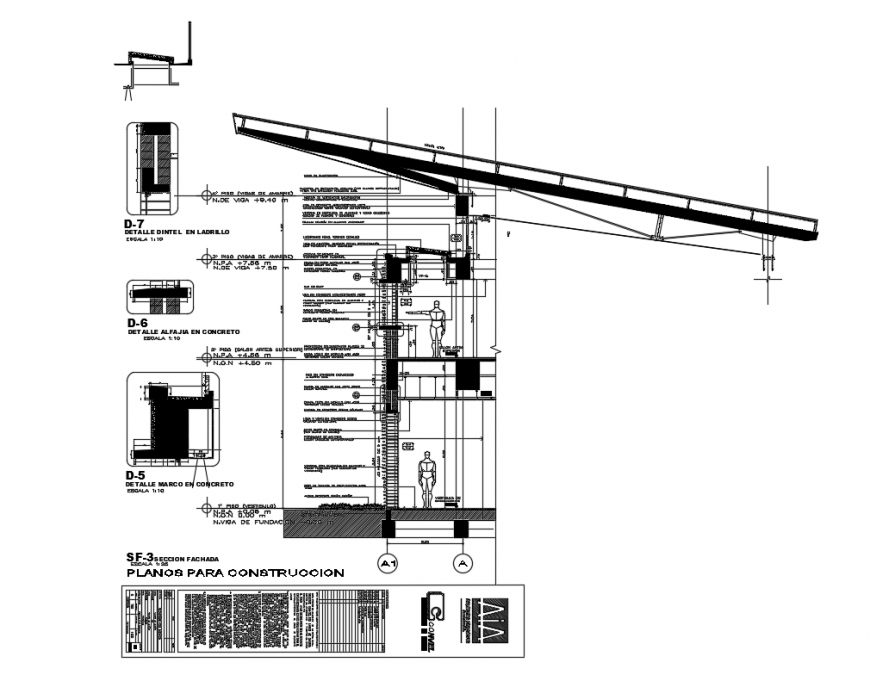 House building section constructive details with roof dwg file