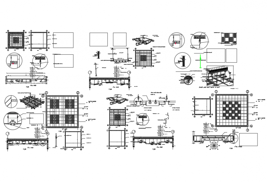 House ceiling interior section and constructive details dwg file