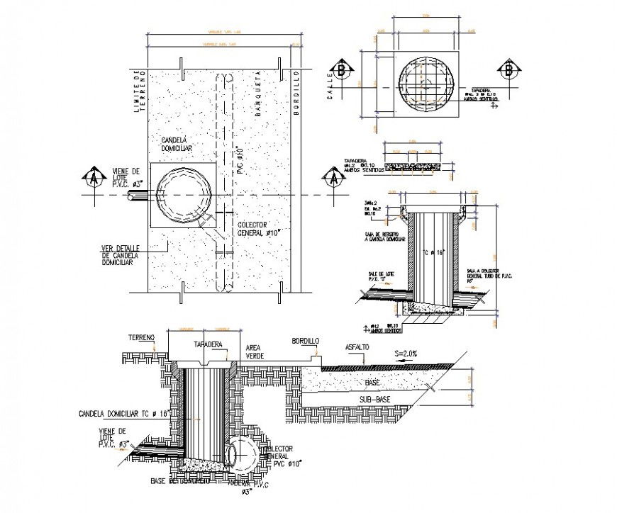 House chamber hole plan, elevation and section detail dwg file