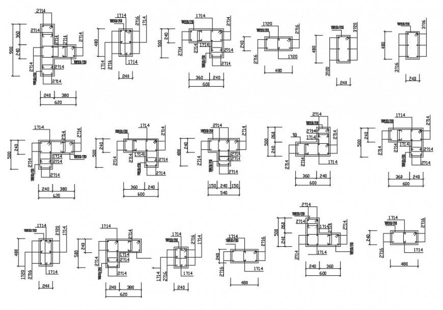 House column joints, section and structure cad drawing details dwg file