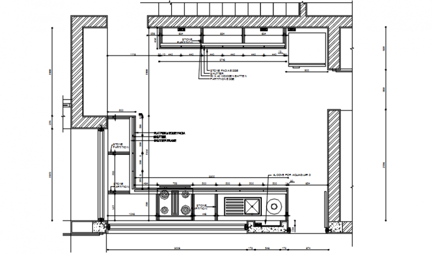 House common kitchen layout plan cad drawing details dwg file
