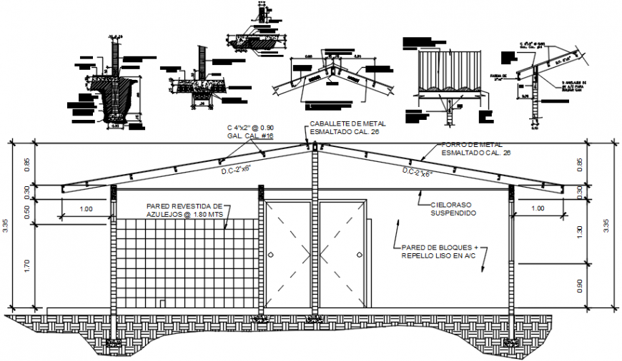 House constructive section, roof section and construction details dwg file
