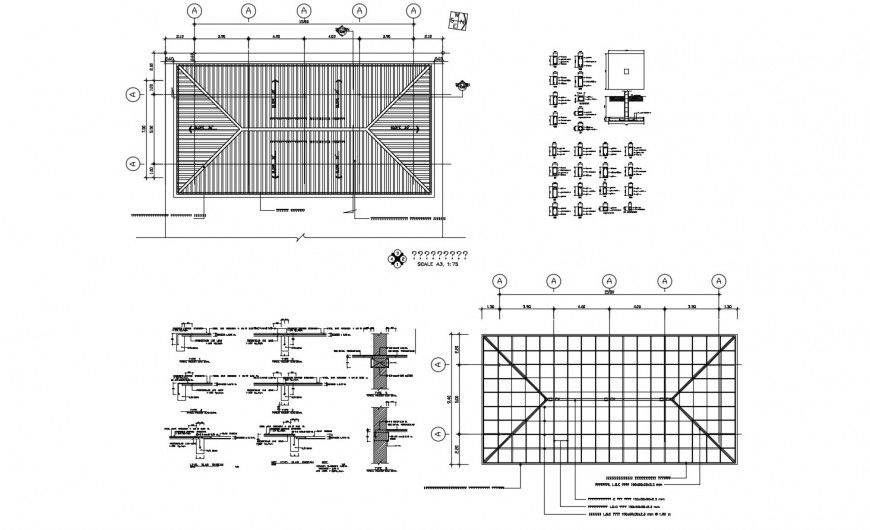 House cover plan structure with column and beam cad drawing details dwg file