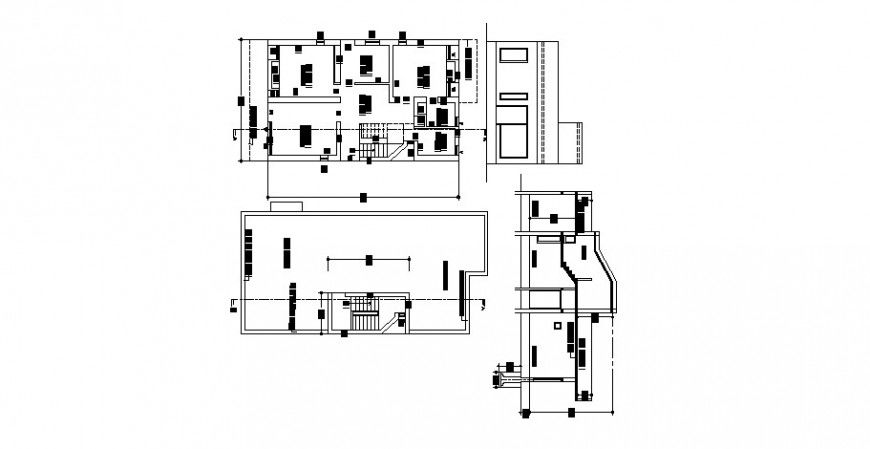 House cut section, layout plan and structure cad drawing details dwg file