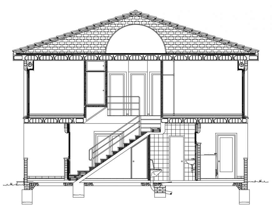 House design with elevation view dwg file