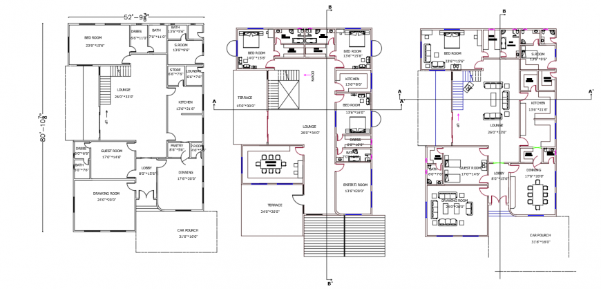 House distribution plan and floor plan with furniture drawing details dwg file