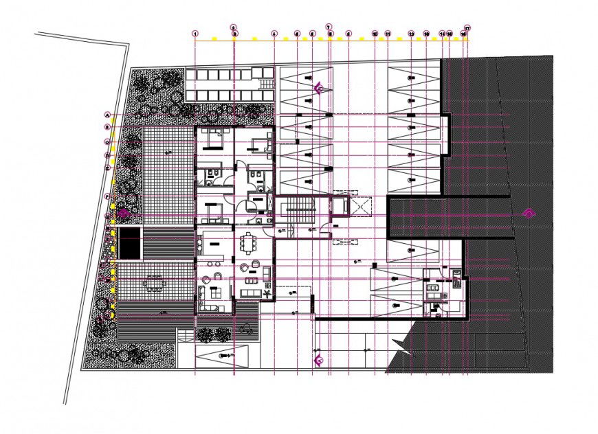 House distribution plan with furniture layout cad drawing details dwg file