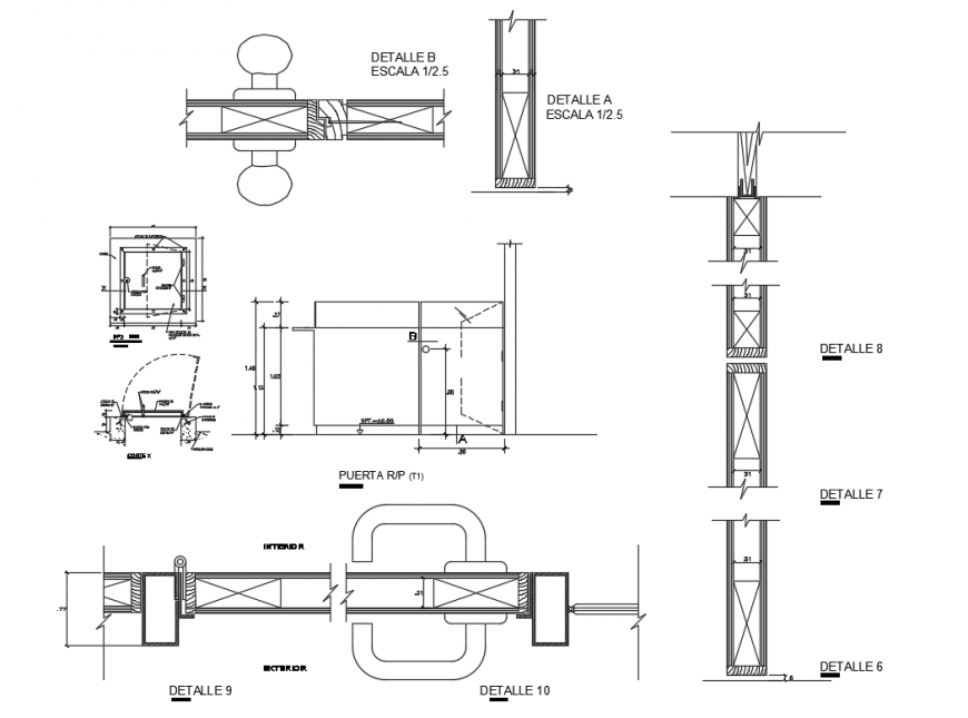 House doors frame and joints structure details dwg file