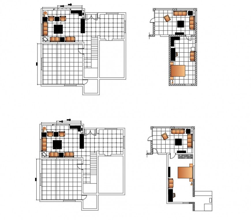House drawing room and bedroom layout plan with furniture cad drawing details dwg file