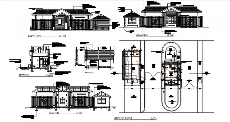 House drawings plan elevation section dwg autocad software file