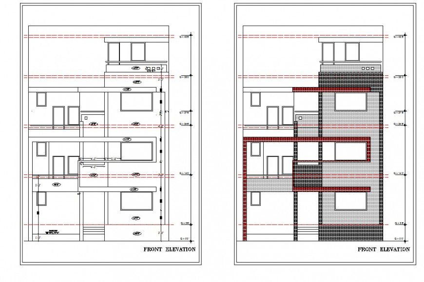 House elevation 2d view CAD block layout file in autocad format
