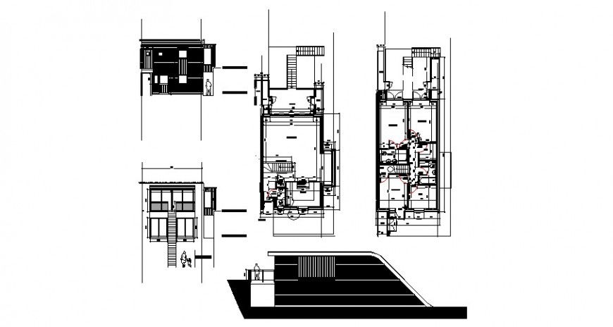 House elevation and sanitary installation and plan cad drawing details dwg file