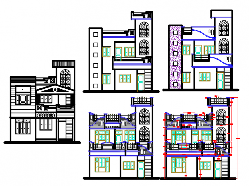 House elevation design autocad file