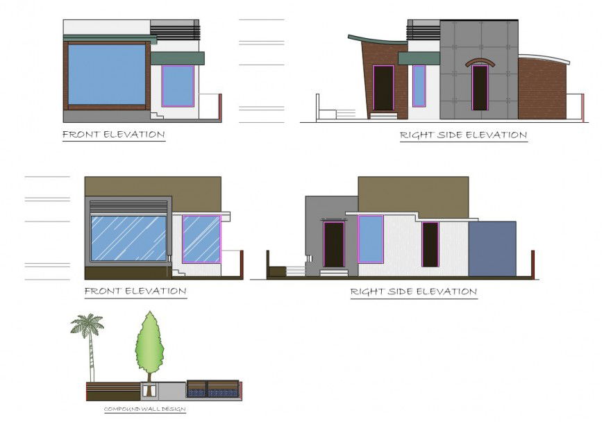 House elevation detail 2d view CAD block layout file in autocad format