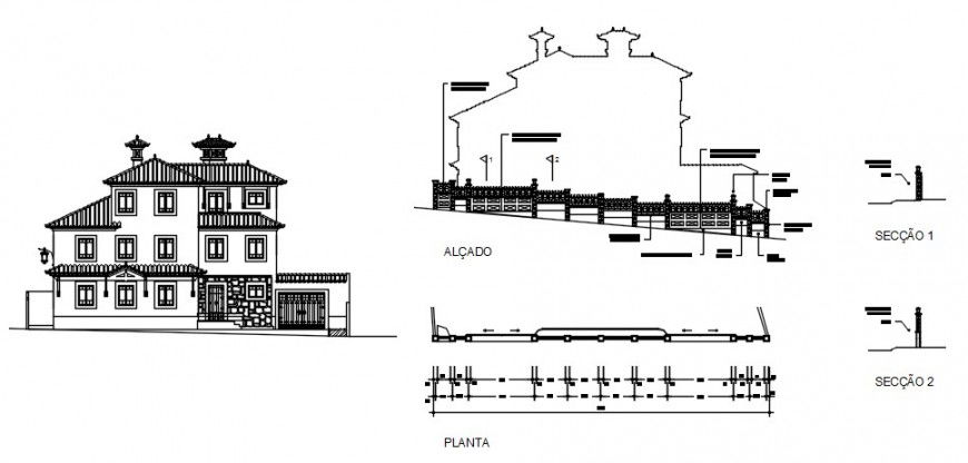 House elevation drawings CAD detail 2d view autocad software file