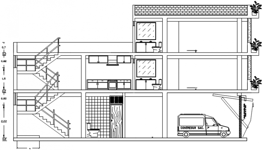 House elevation include stair and tree area in AutoCAD file