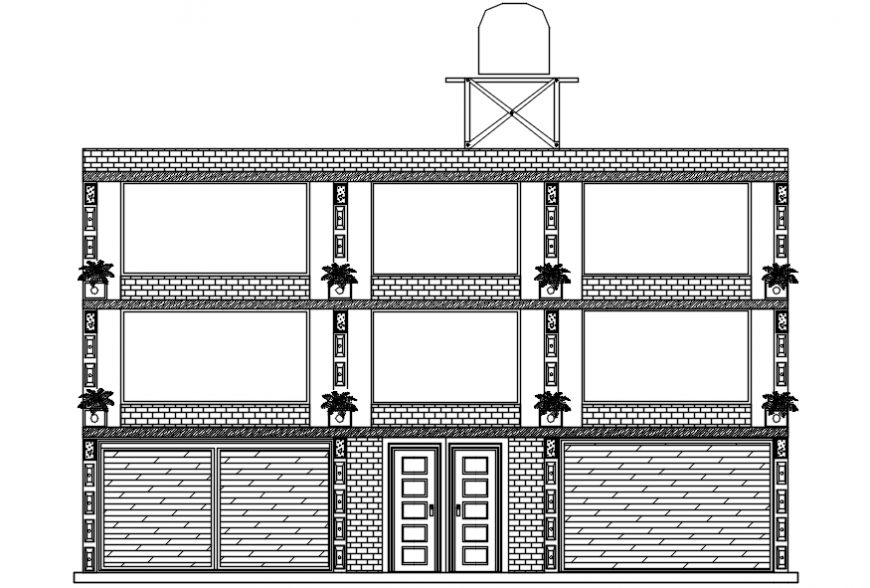 House elevation with decoration of flower pot in AutoCAD