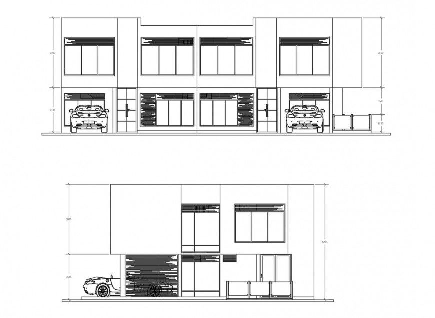 House facade and back elevation cad drawing details dwg file