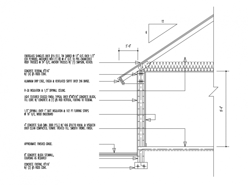 House facade cut section constructive structure details dwg file