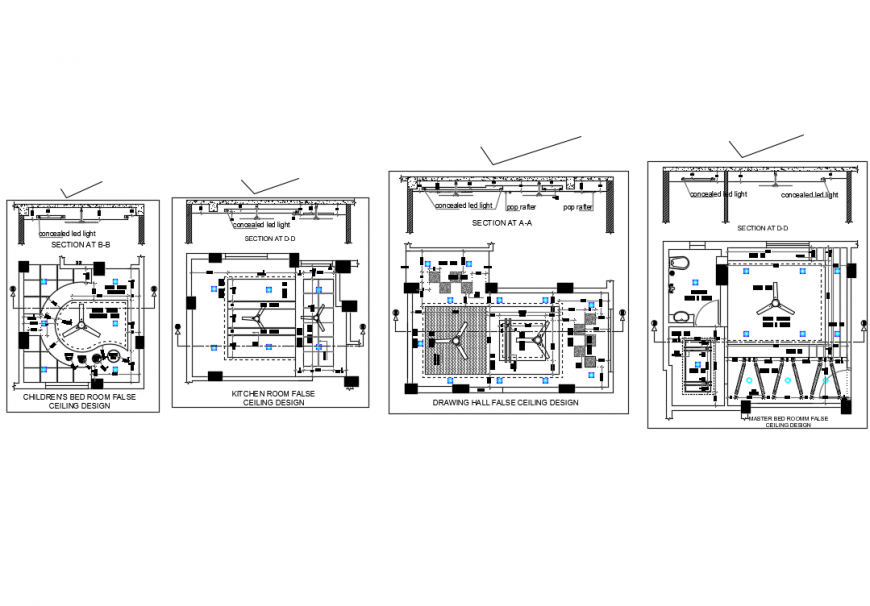 House false ceiling and electrical layout with plan details dwg file