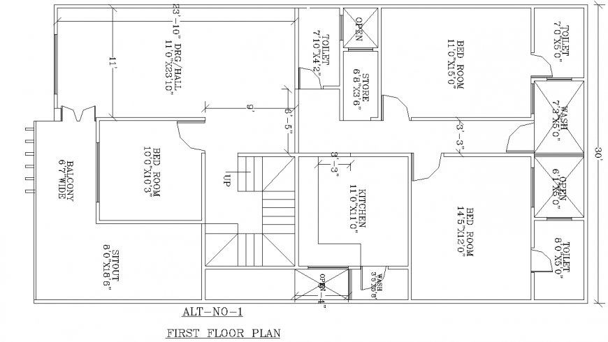 House first floor layout plan in dwg AutoCAD file.