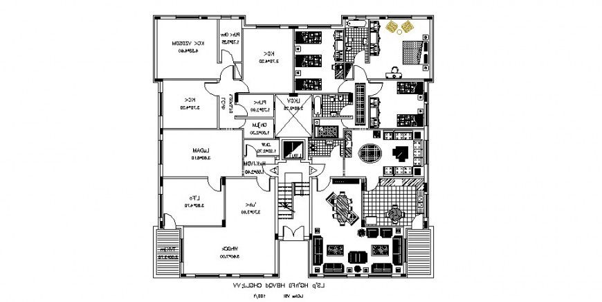 House floor distribution plan with furniture layout cad drawing details dwg file