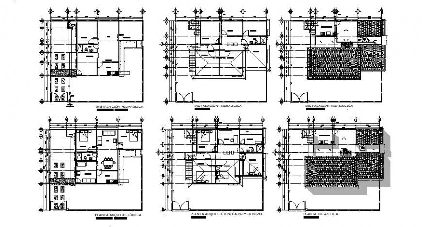 House floor plan, cover plan and hydraulic water system cad drawing details dwg file