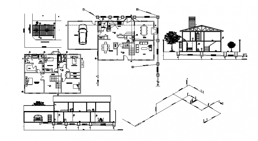 House floor plan drawings with section details 2d view autocad file