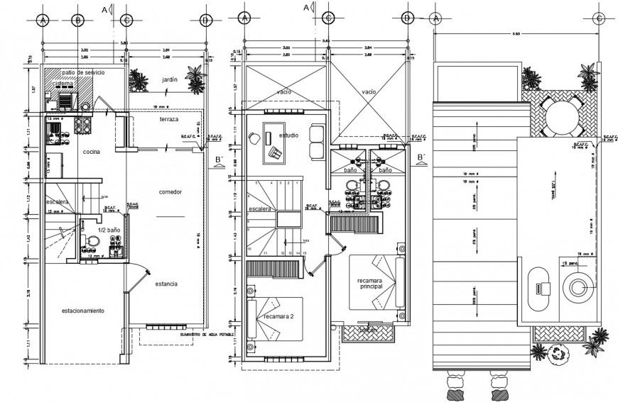 House floor plan with sanitary installation auto-cad drawing details dwg file