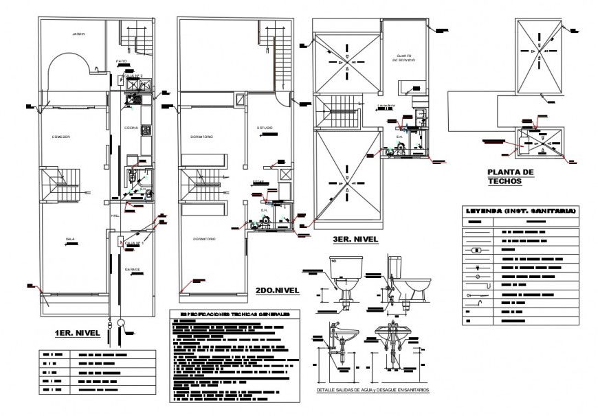 House floors sanitary installation cad drawing details dwg file