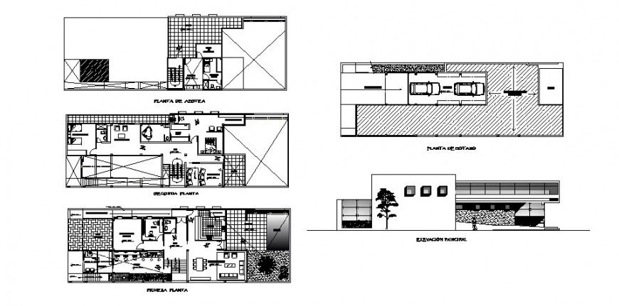 House for musician main elevation and floor plan cad drawing details dwg file