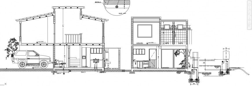 House for one family front and back section drawing details dwg file