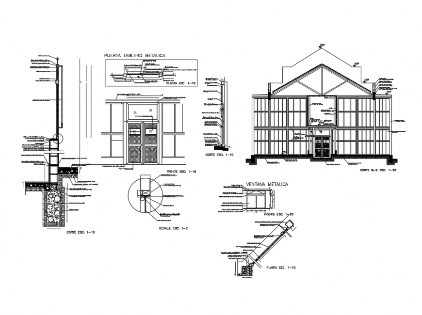House front constructive sectional details with column and door installation dwg file