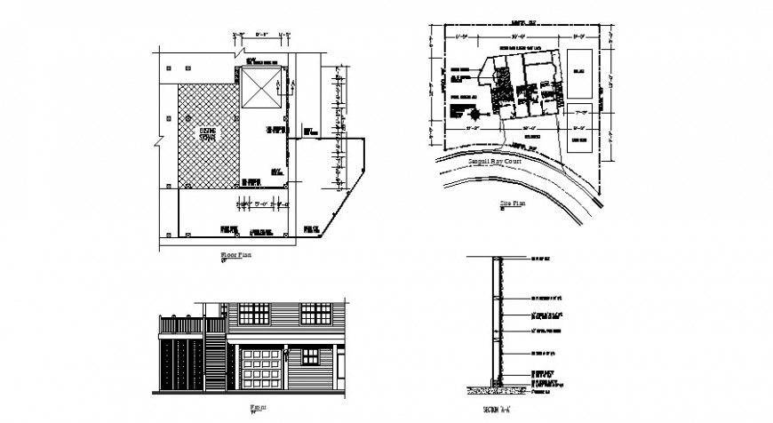 House front elevation, framing plan, plan and structure drawing details dwg file