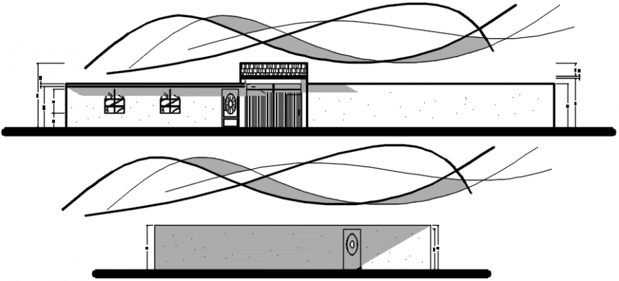 House gate front and back elevation with compound wall dwg file