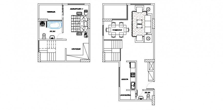 House ground and first floor distribution plan cad drawing details dwg file