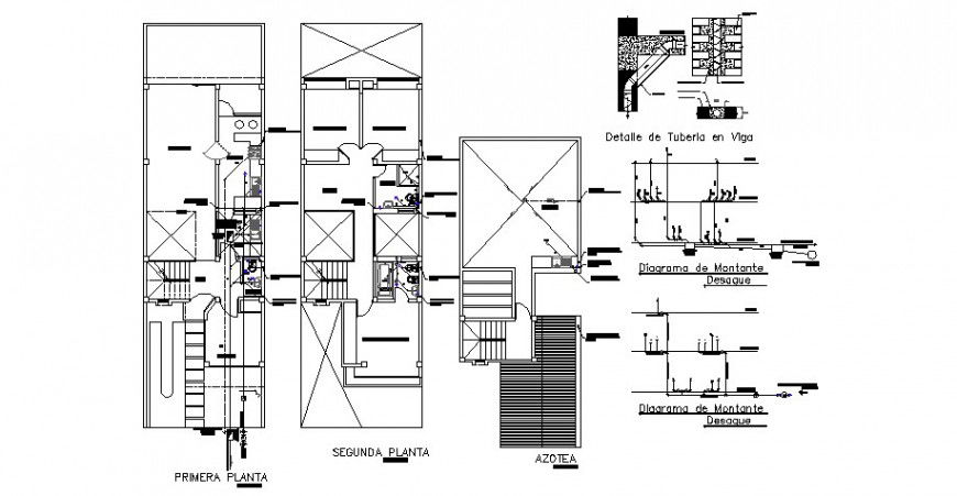 House ground and first floor sanitary installation and structure details dwg file