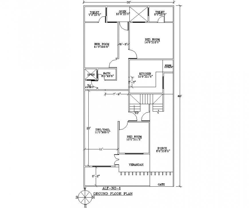 House ground floor layout plan in dwg AutoCAD file.