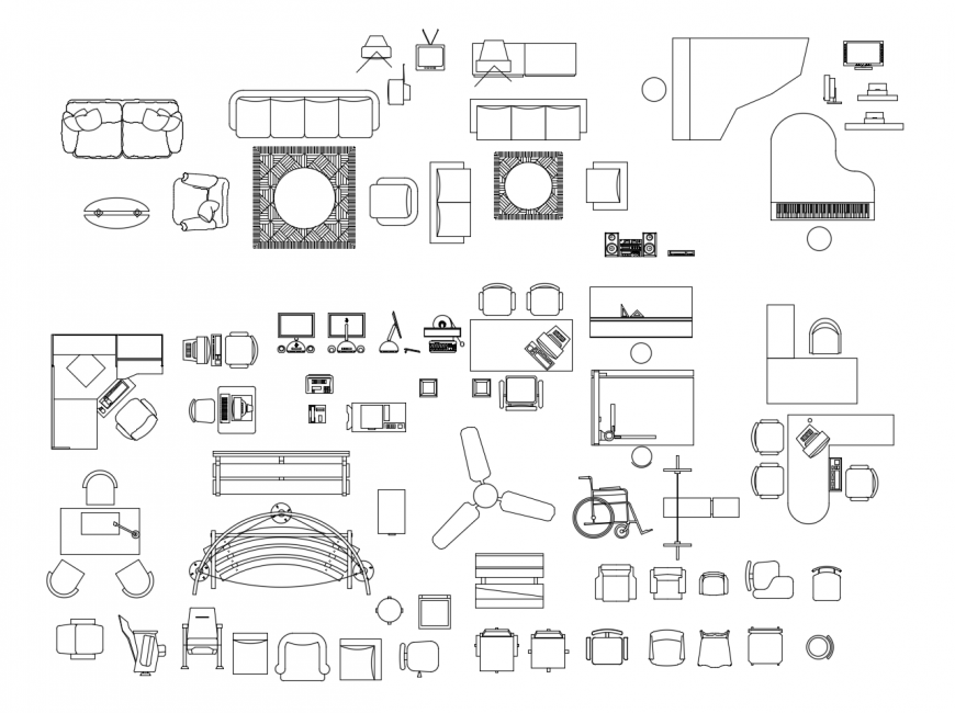 House hold furniture units detail elevation 2d view dwg file