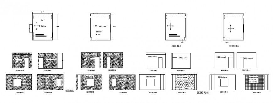 House kitchen,store room, first floor, second floor elevation, plan and auto-cad drawing details dwg file