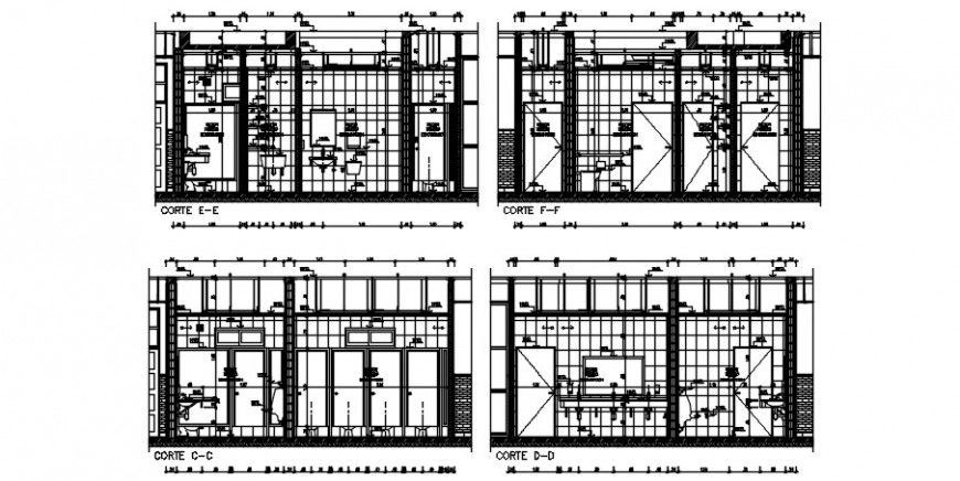 House kitchen all sided section with furniture drawing details dwg file