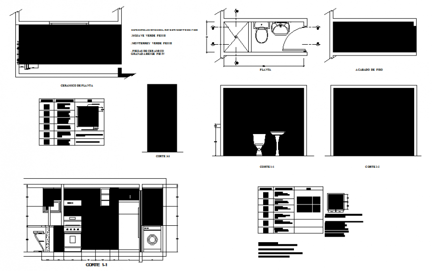 House kitchen and toilet sectional and interior details dwg file