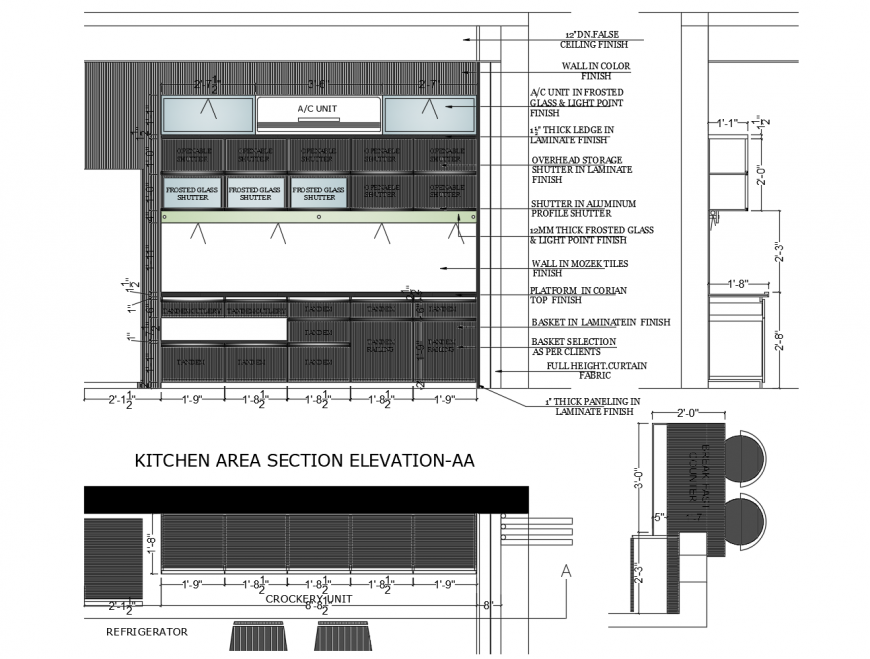 House kitchen area section cad drawing details dwg file