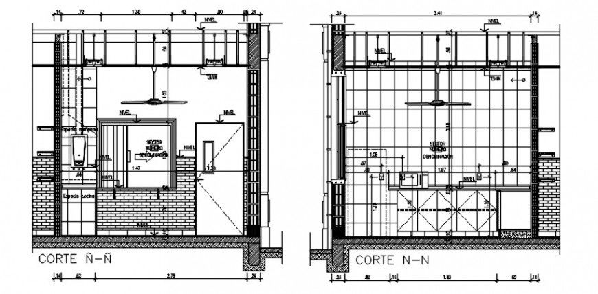 House kitchen front and back sided section cad drawing details dwg file