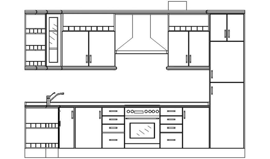 House kitchen front section with furniture drawing details dwg file