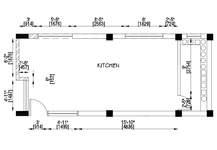 House kitchen general layout plan cad drawing details dwg file